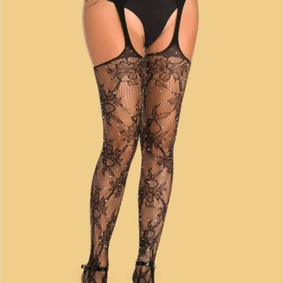 Rhinestone Studded Fishnet Stockings, Hoisery, Pantyhose, Tights - Picture 4 of 8